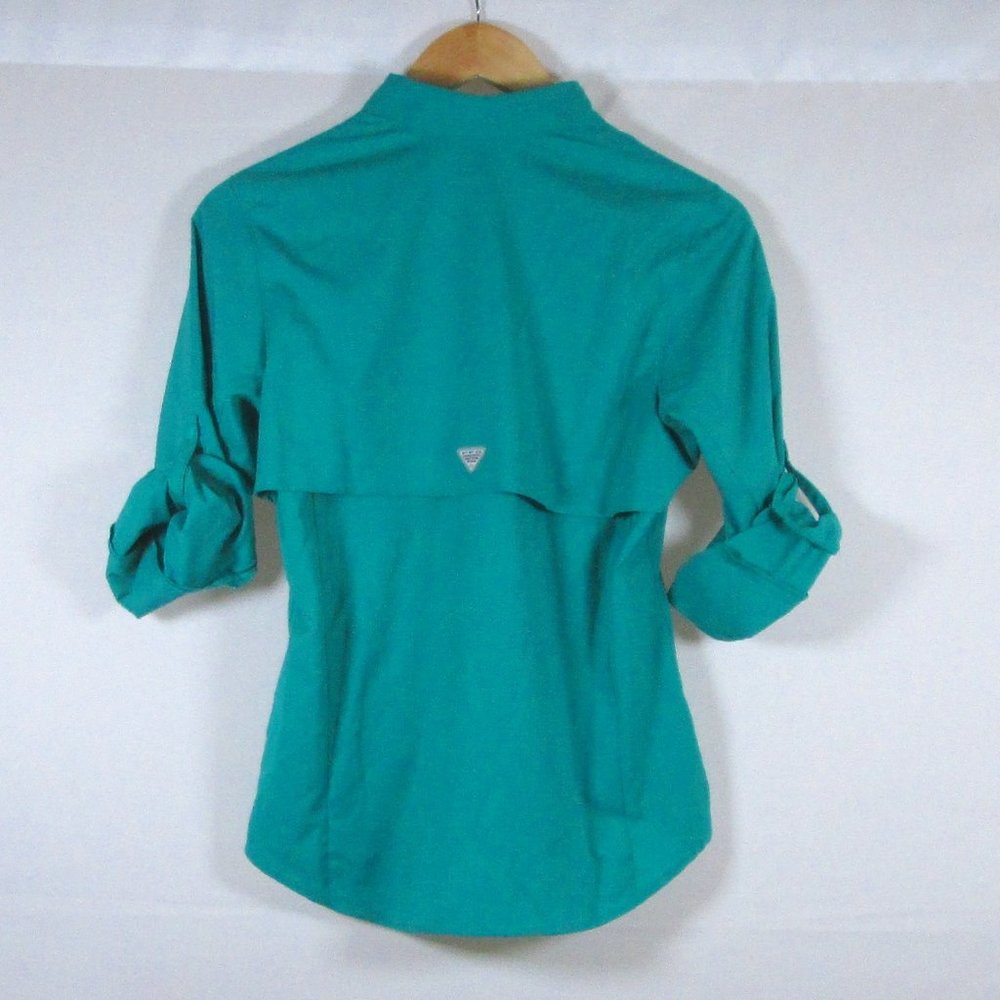 Columbia Womens PFG Sun Protection Green Pleated Long Sleeve Shirt Size … - Picture 5 of 10